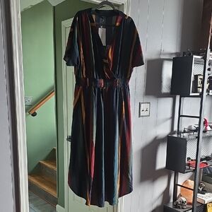 BloomChic Dark Multicolor Striped Midi Dress